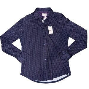 NWT Men’s Navy Red Long Sleeve Button Down Dress Shirt The Knit Shirt M